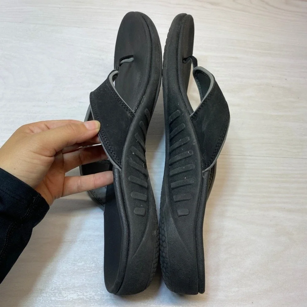 Spenco Mens 12 Sandals Yumi Orthotic Flip Flops Black Synthetic Arch Thong